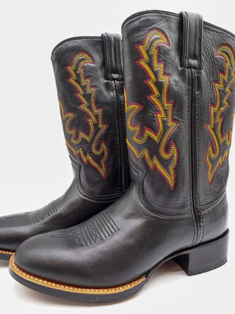 Vintage Double-H Boots Mens 8 M Black Leather Super Roper Cowboy Boots 3392 NWB View 3